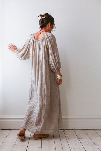 A yellow yarn in blue fabric