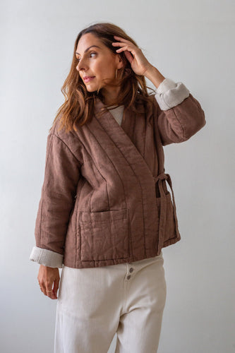 brown quilted kimono