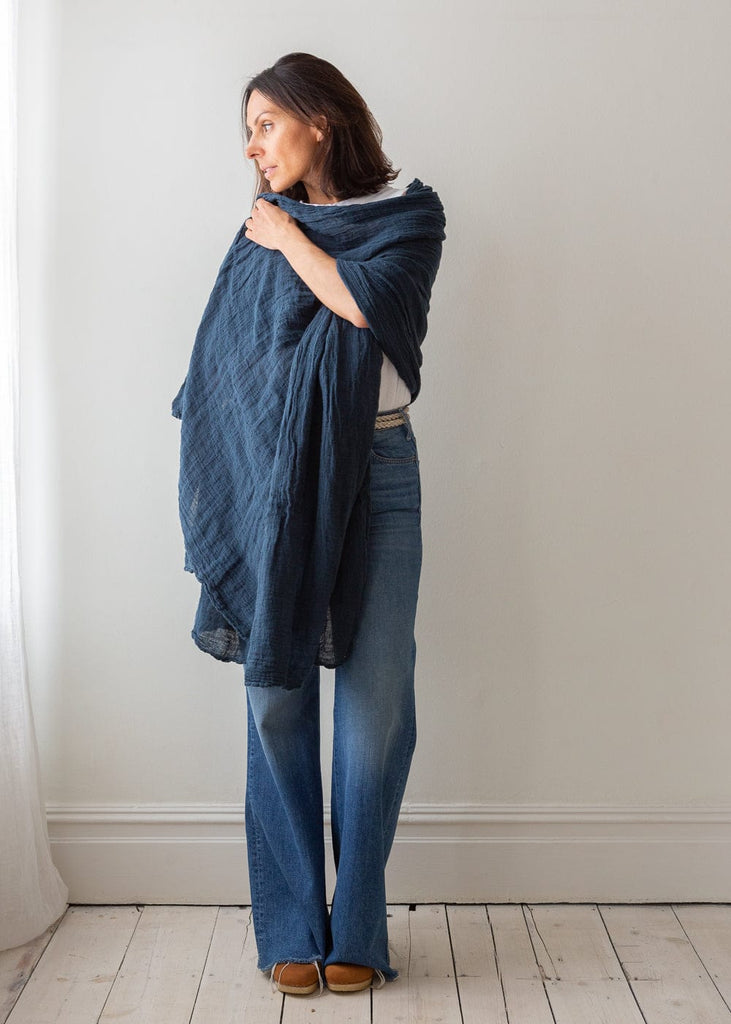 navy large linen scarf