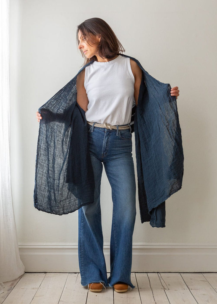 navy large linen scarf