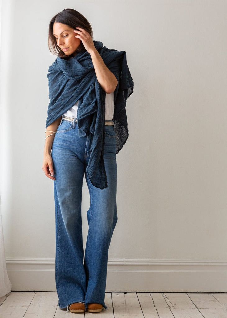 navy large linen scarf