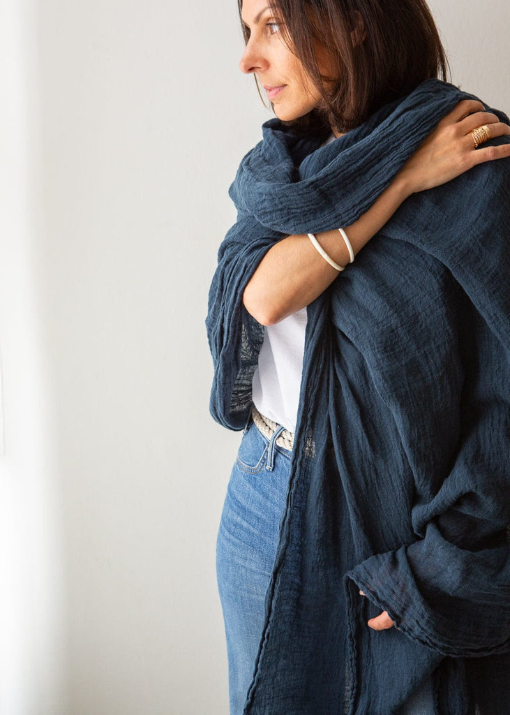 navy large linen scarf