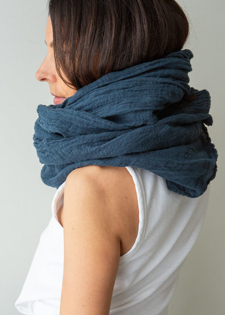 navy large linen scarf