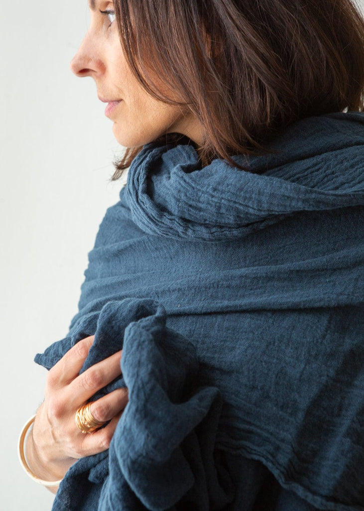 navy large linen scarf