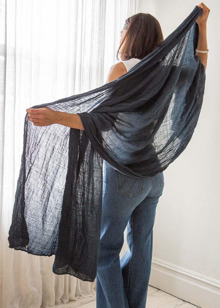 navy large linen scarf