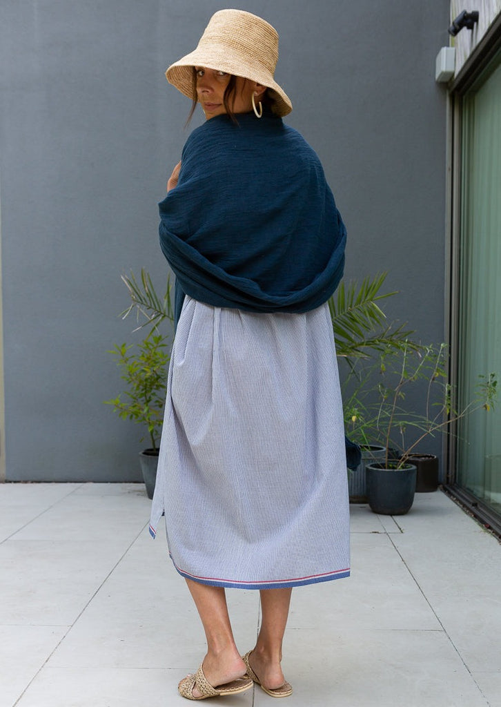 navy large linen scarf