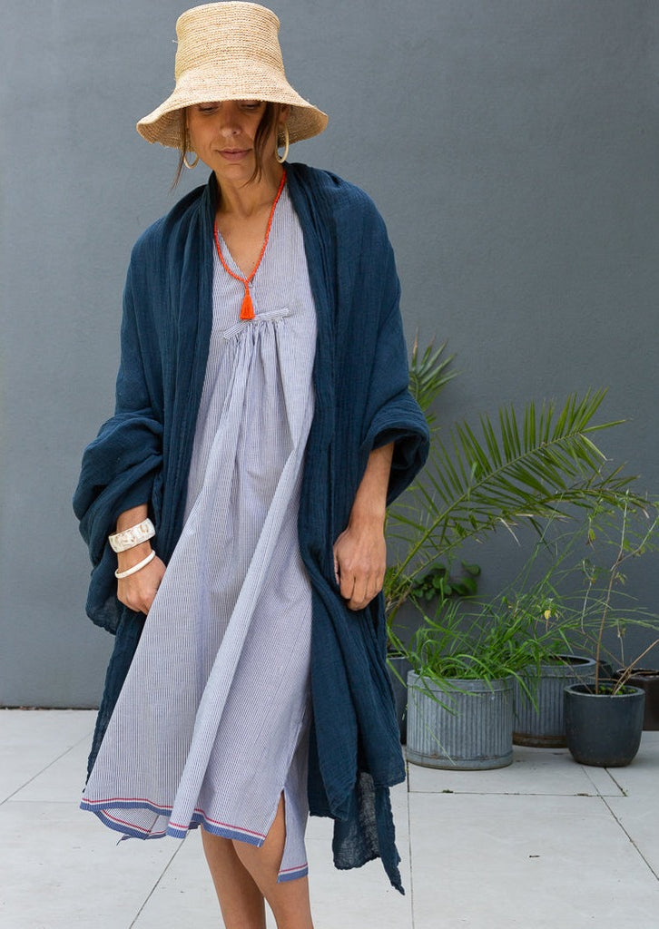 navy large linen scarf