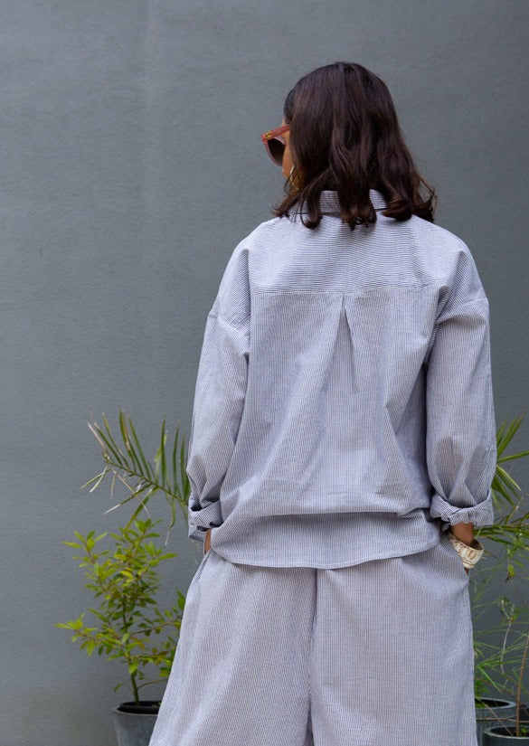 blue and white stripe organic cotton shirt