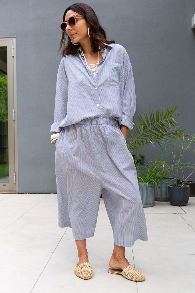 organic cotton indigo stripe shirt