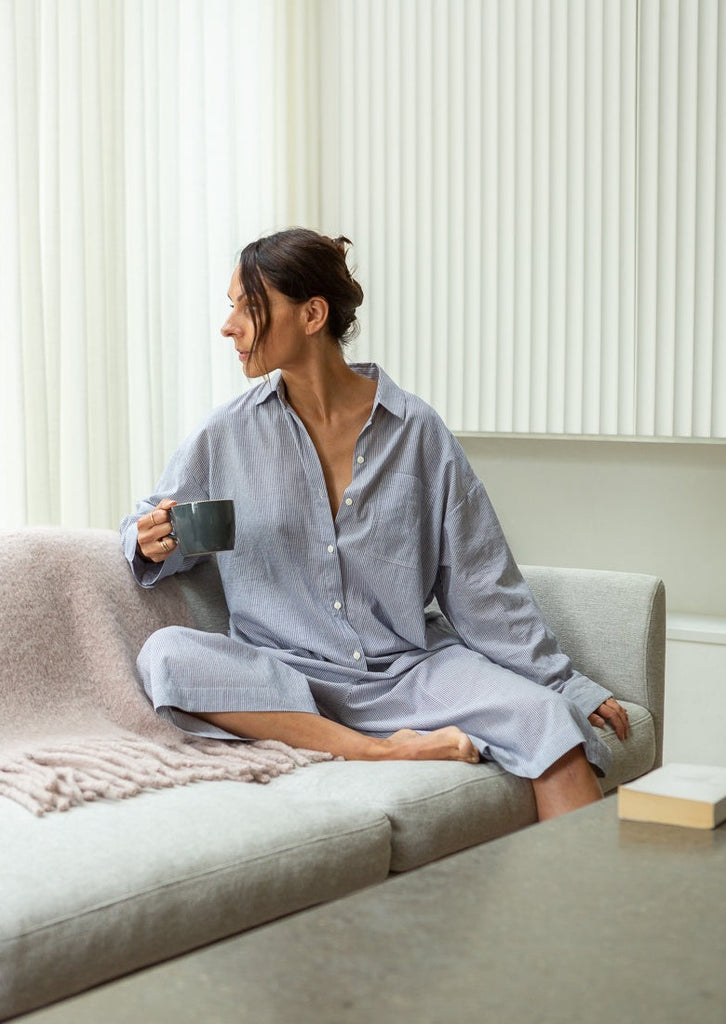 women's indigo stripe shirt