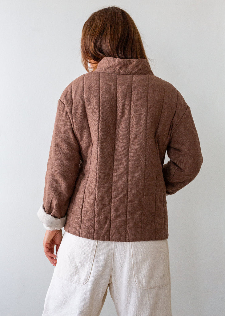 brown padded linen kimono jacket