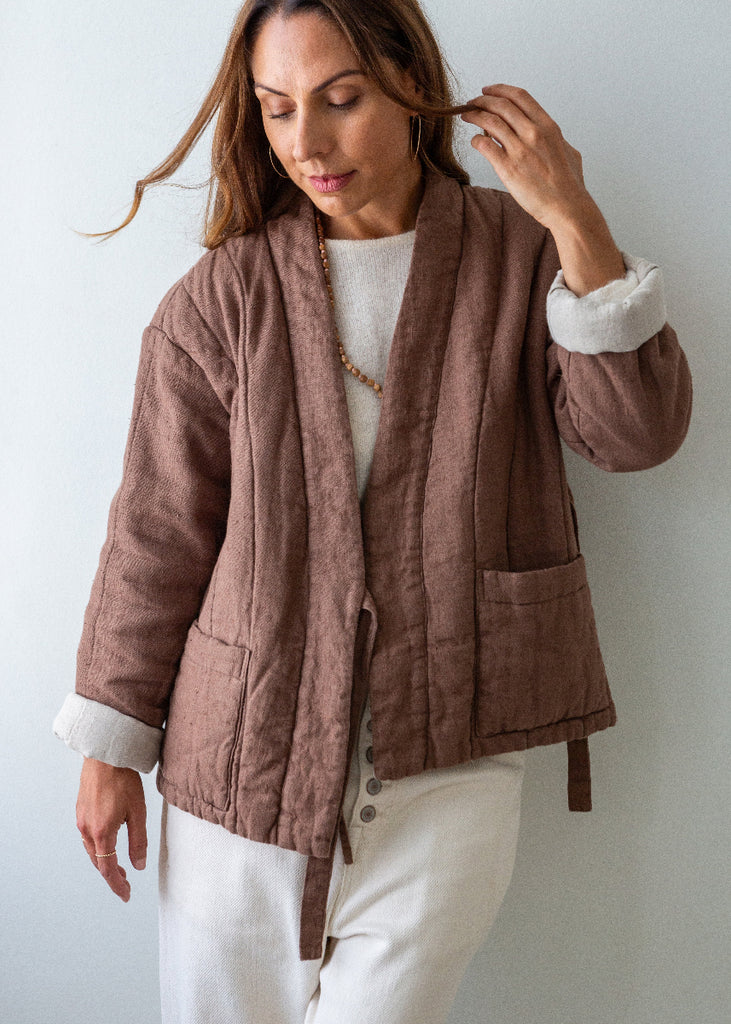 brown padded linen jacket