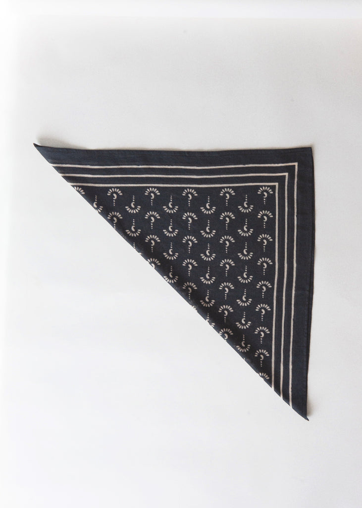 Handmade Indian Organic Cotton Block Printed Black Bandana.