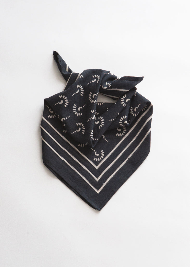 Handmade Indian Organic Cotton Block Printed Black Bandana