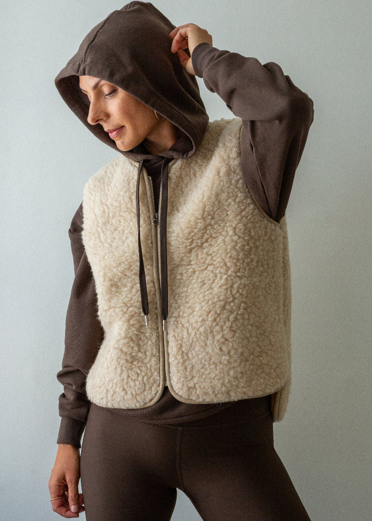 zip up beige gilet