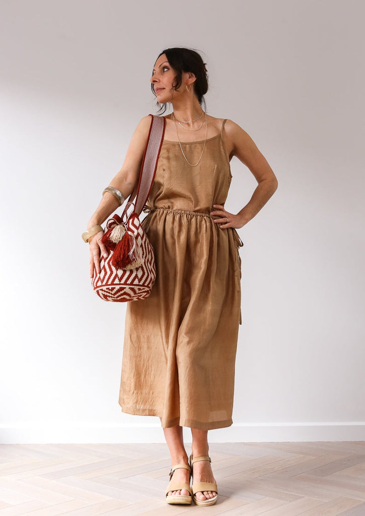 long bronze silk skirt