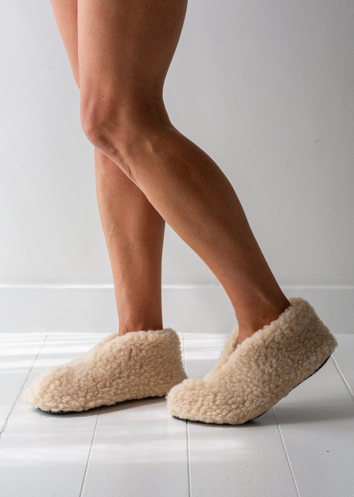 beige merino slipper boots