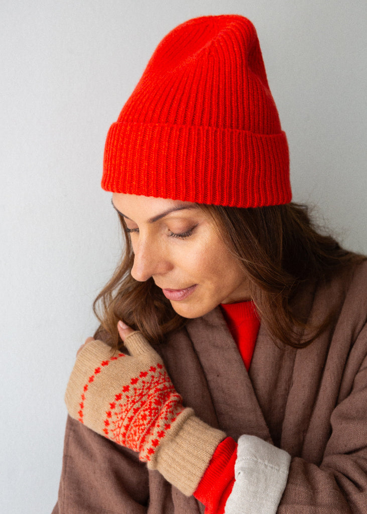 Red Fair Isle wrist warmers