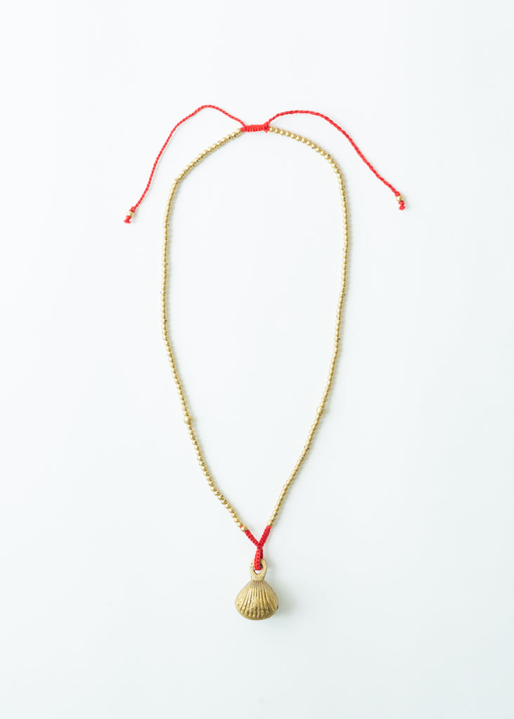 Brass Beaded Necklace with Shell Bell Pendant