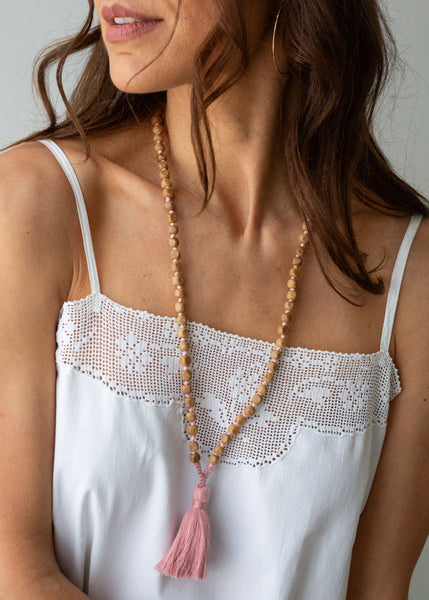 Blush Wooden Tassel Necklace