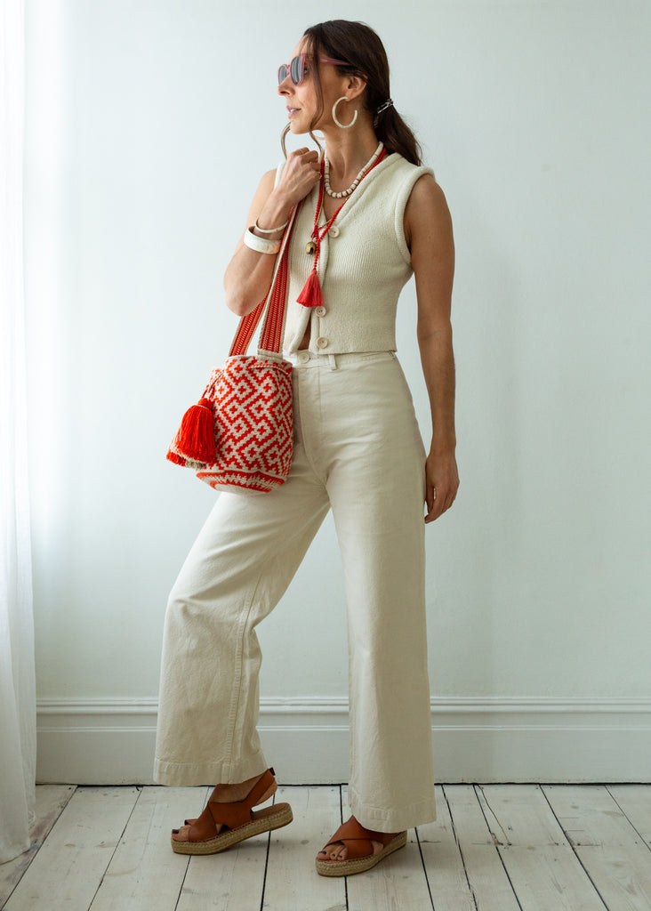 Long beaded red tassel necklace and Medium Wayuu Bag - Eden