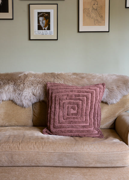 Spiral tufted cushion in mocha linen with cotton reverse and inner cushion pad included