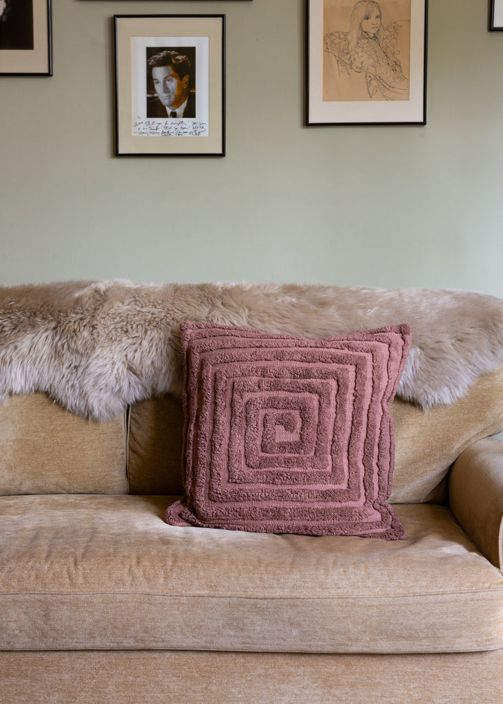 Spiral tufted cushion in mocha linen with cotton reverse and inner cushion pad included