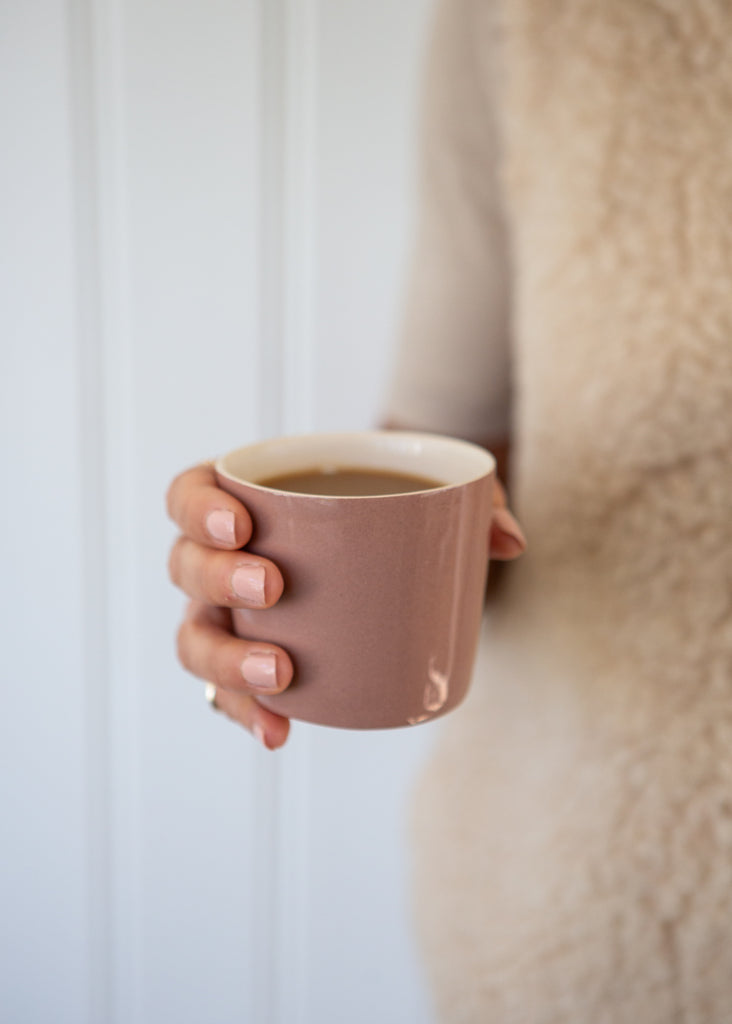 pink Brickett Davda coffee cup