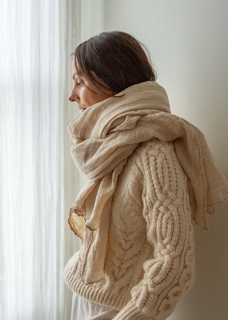 cream large linen hemp scarf