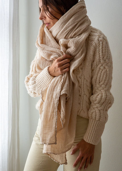 cream large linen hemp scarf