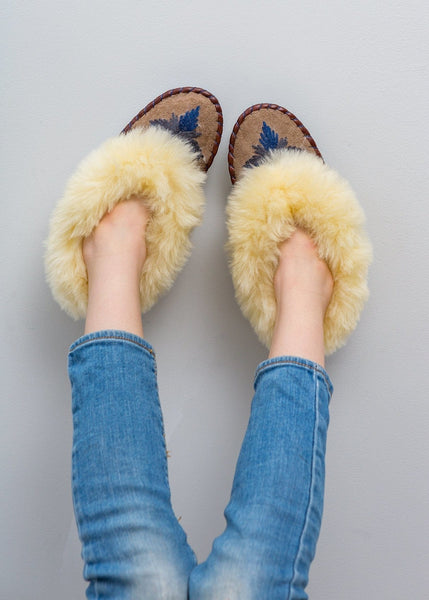 Children's Sheepskin Moccasin Slippers, Midnight Navy Blue - The Small Home - UK - Warm & cosy fur slippers, for boys & girls