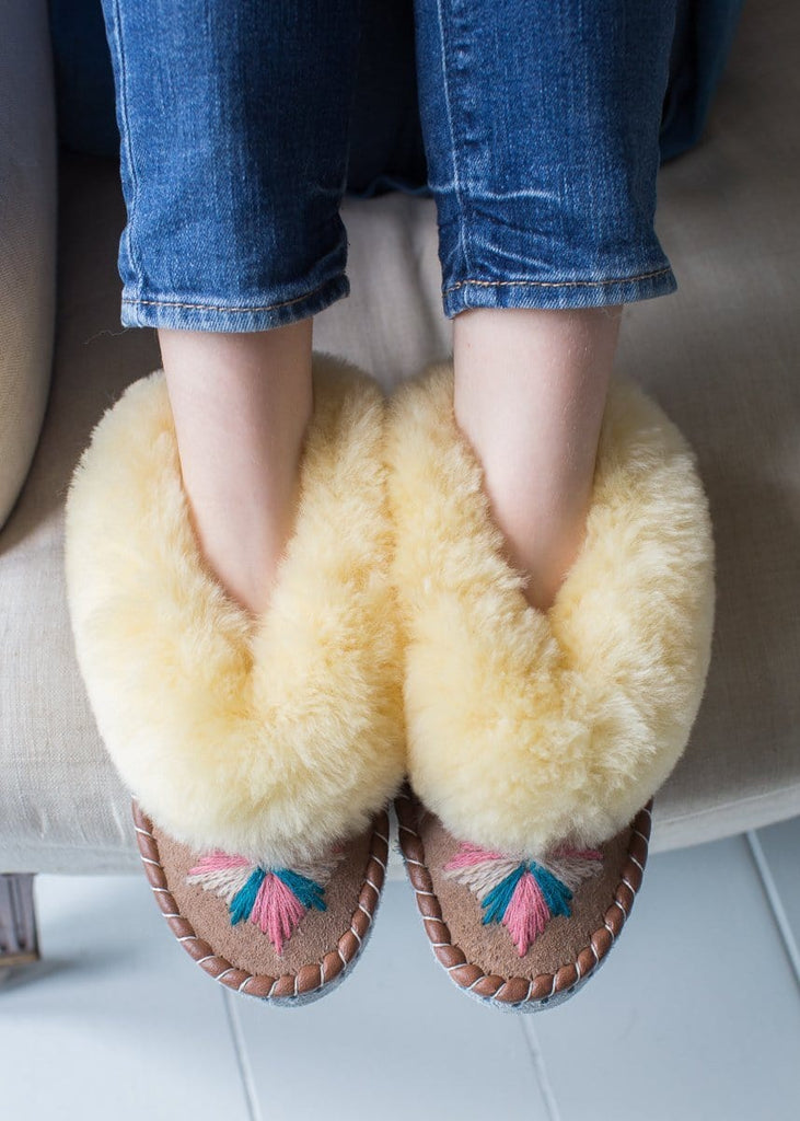 Children's Sheepskin Moccasin Slippers, Pepto Pink - The Small Home - UK - Warm & cosy fur slippers, for boys & girls
