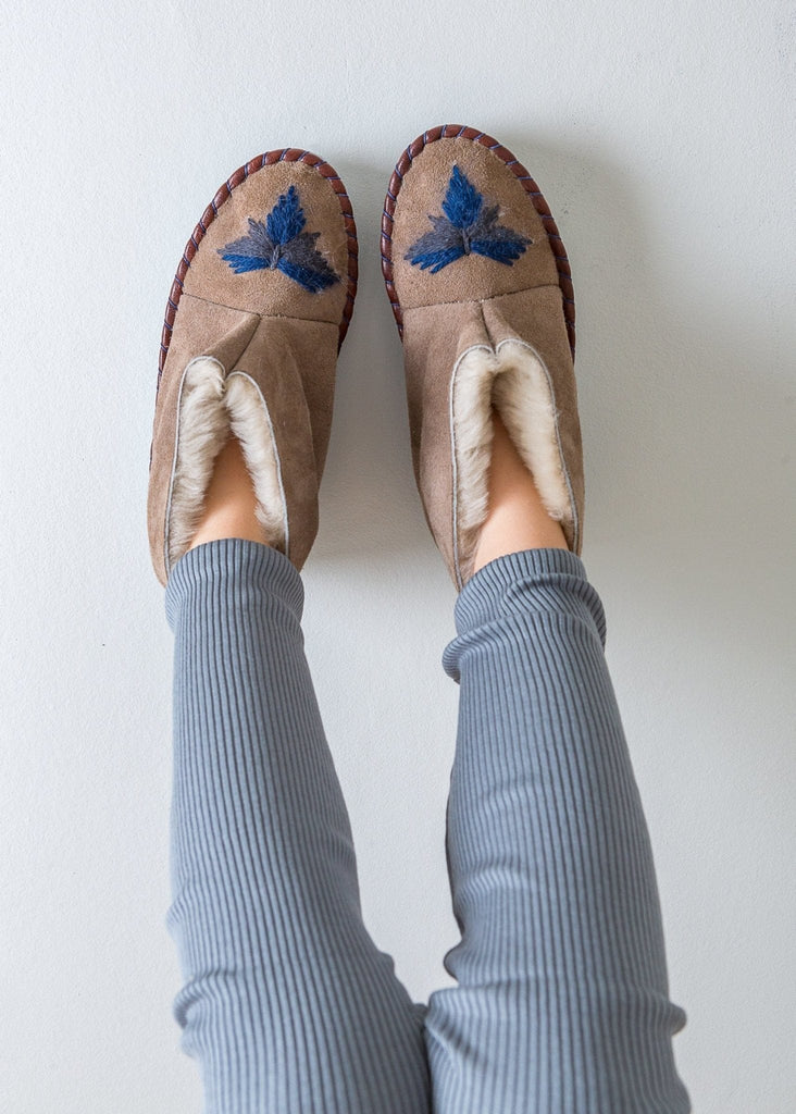 Children's Sheepskin Moccasin Slipper Boots, Navy Blue - The Small Home - UK - Warm & cosy fur slippers, for boys & girls