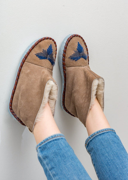 Children's Sheepskin Moccasin Slipper Boots, Navy Blue - The Small Home - UK - Warm & cosy fur slippers, for boys & girls