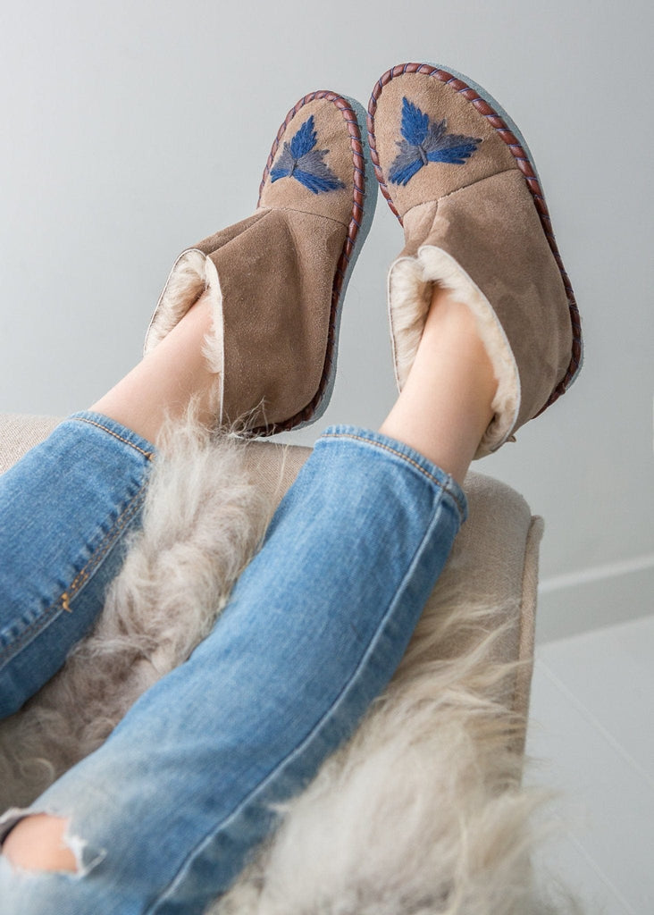 Children's Sheepskin Moccasin Slipper Boots, Navy Blue - The Small Home - UK - Warm & cosy fur slippers, for boys & girls