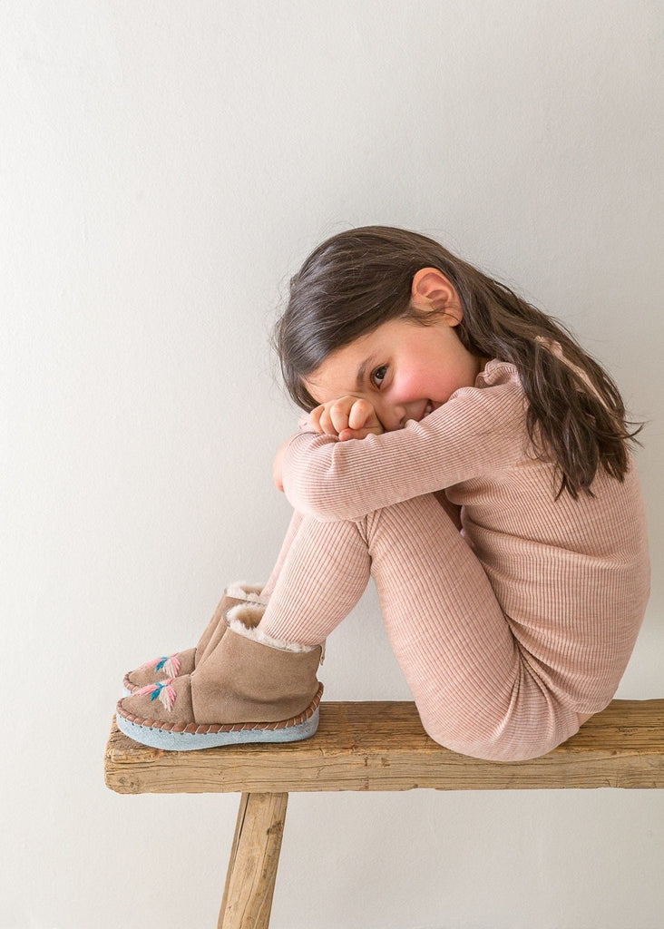 Children's Sheepskin Moccasin Slipper Boots, Pale Pepto Pink - The Small Home, UK, Warm & cosy fur slippers, for boys & girls