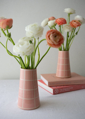 blush pink vase with flowers