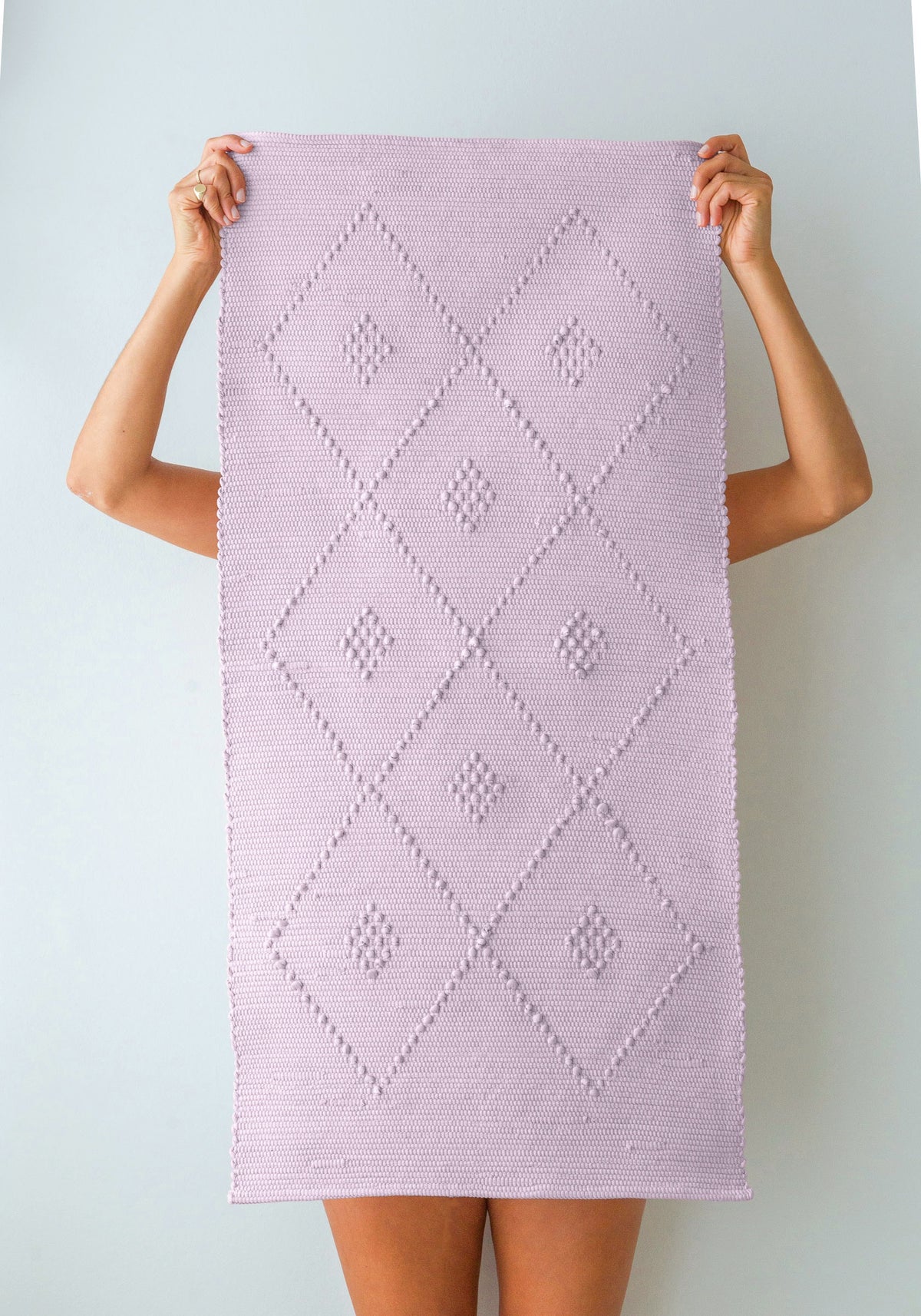 Hand-Woven Large Diamond Mat - Pale Pink