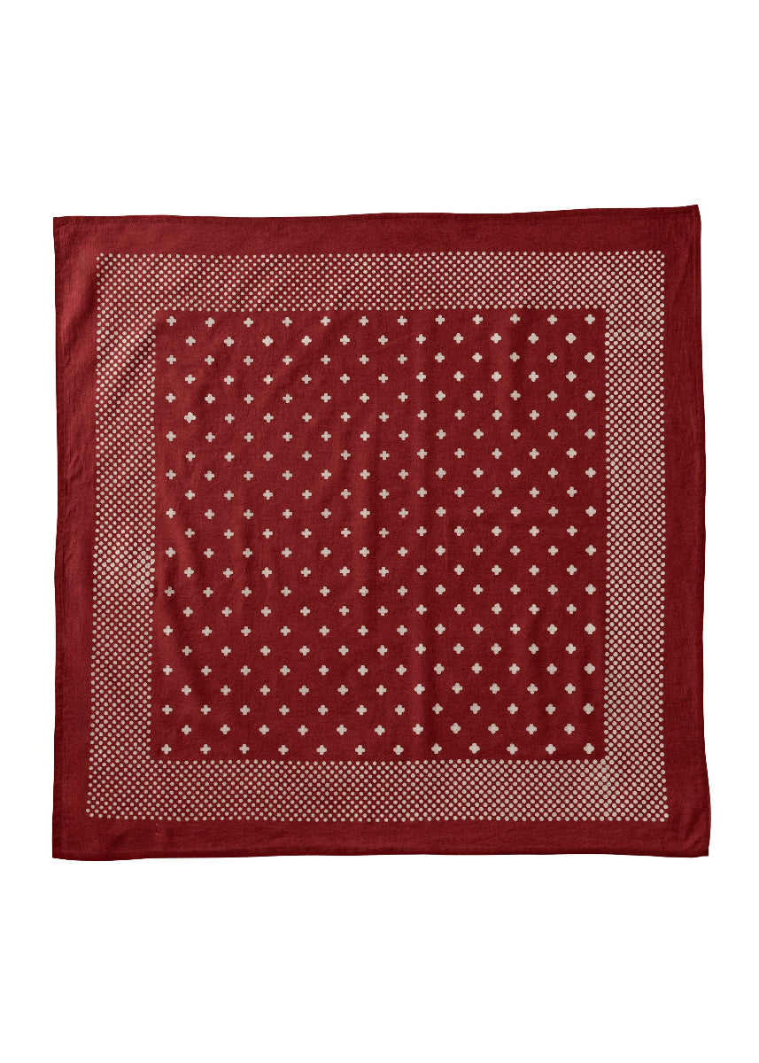 Organic Cotton Block Print Spot & Cross Bandana - Burgundy