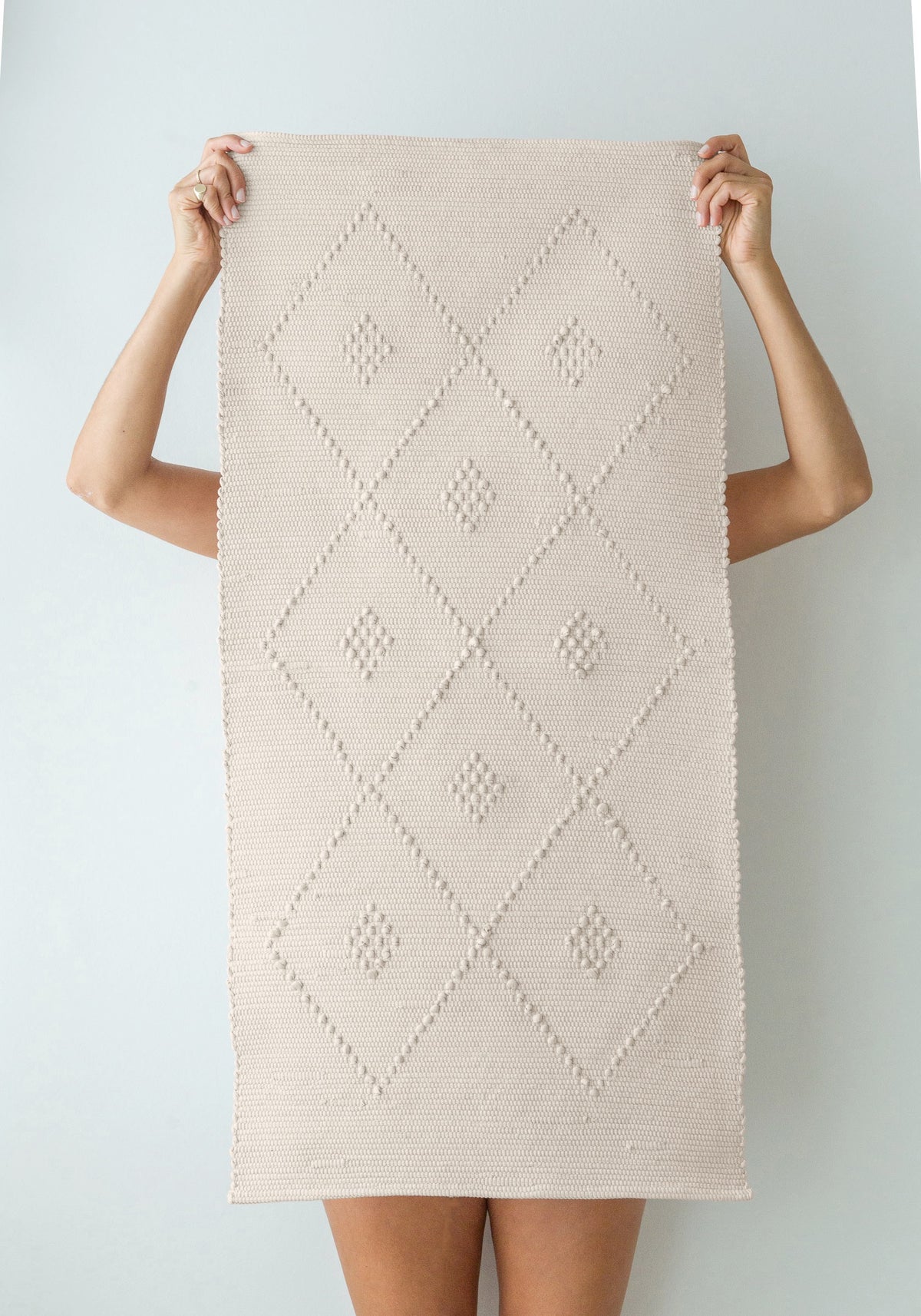Hand-Woven Large Diamond Mat - Milk