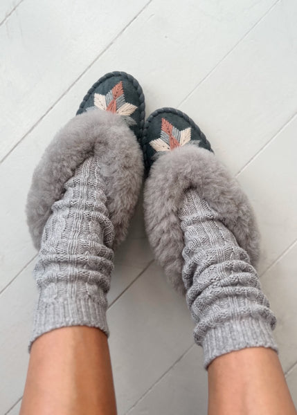 grey sheepskin slippers