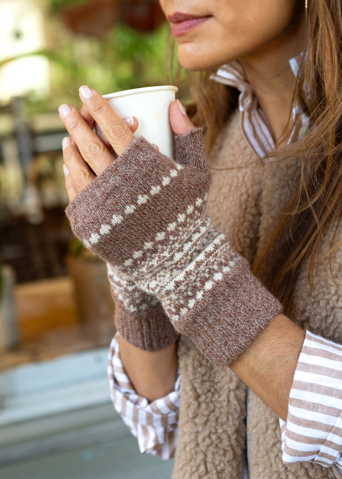 Luxury Fair Isle Wrist Warmers - Hazelnut