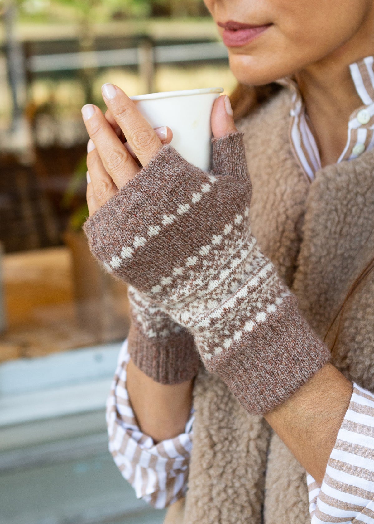 Luxury Fair Isle Wrist Warmers - Hazelnut