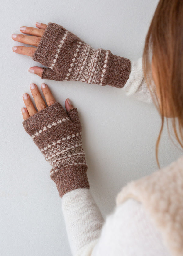 Luxury Fair Isle Wrist Warmers - Hazelnut