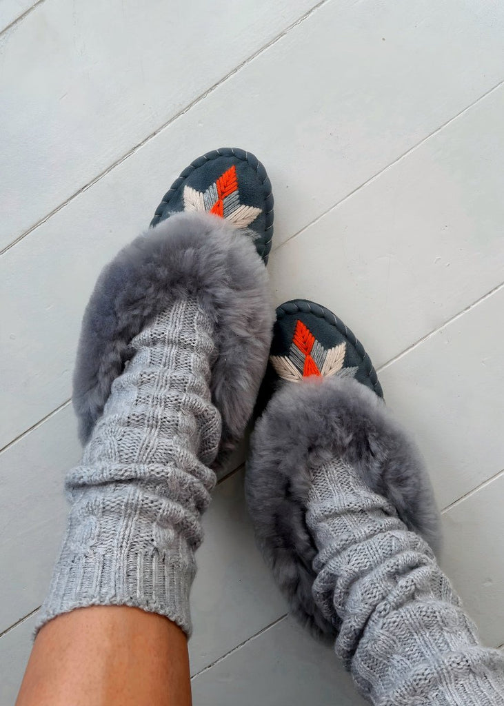 grey sheepskin slippers