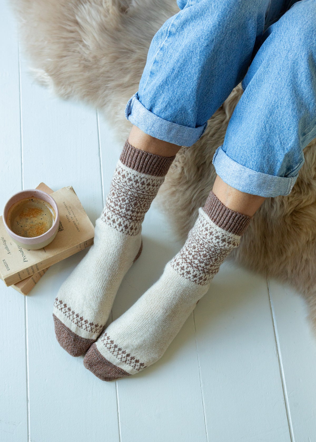 Luxury Fair Isle Socks - Oat
