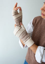 Luxury Fair Isle Wrist Warmers - Oat