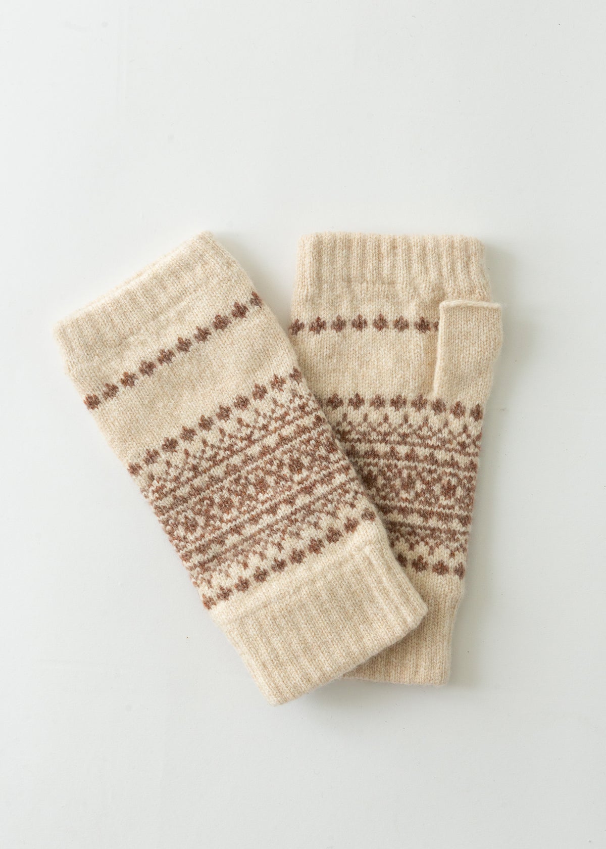 Luxury Fair Isle Wrist Warmers - Oat
