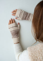 Luxury Fair Isle Wrist Warmers - Oat