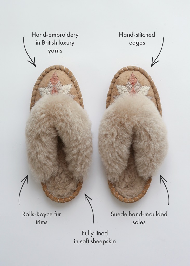 embroidered sheepskin slippers